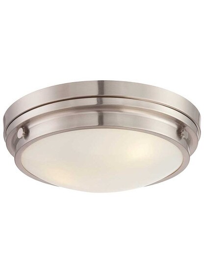Lucerne 15 inch Flush Mount Ceiling Light in Satin Nickel.